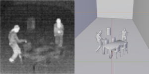 Simulation de données représentant des chutes de personnes en infrarouge, le tout à partir du moteur graphique Blender