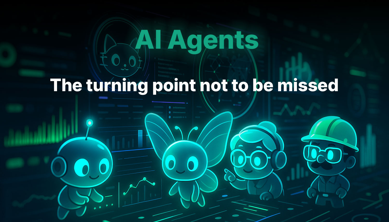 Picture showing avatars (=agents) working on an interface to represent AI Agents
