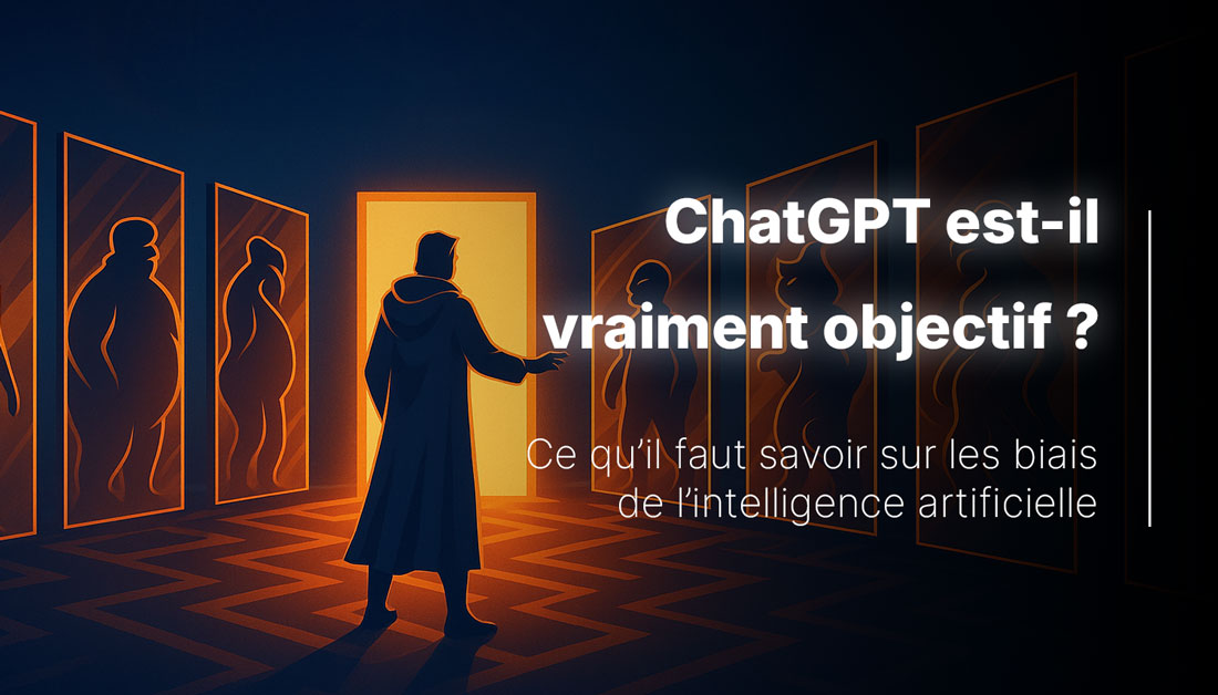 Bannière de l'article sur l'objectivité de ChatGPT représentant une personne face à des miroirs déformants